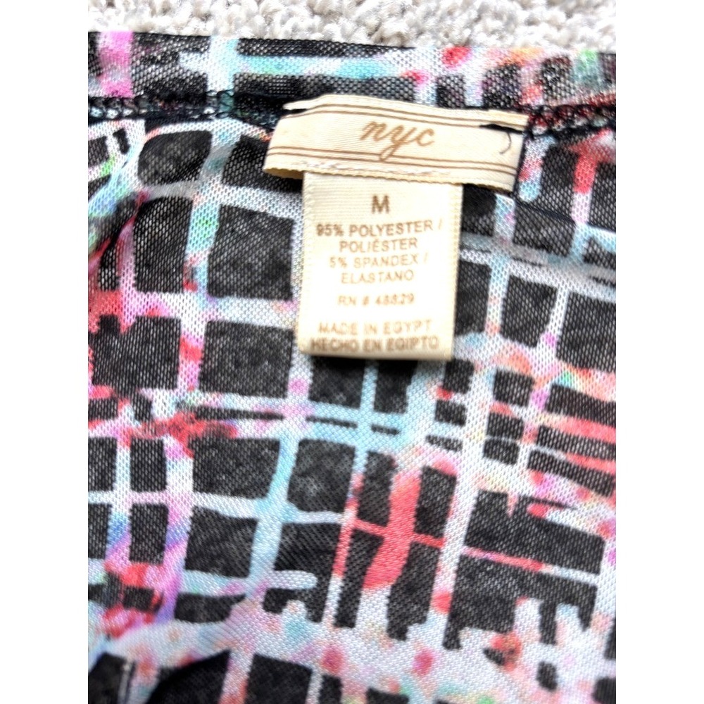 NYJC Womens Long Duster Cardigan Sz S-M Sheer Mesh Abstract Stretch Resort Artsy - Picture 7 of 10